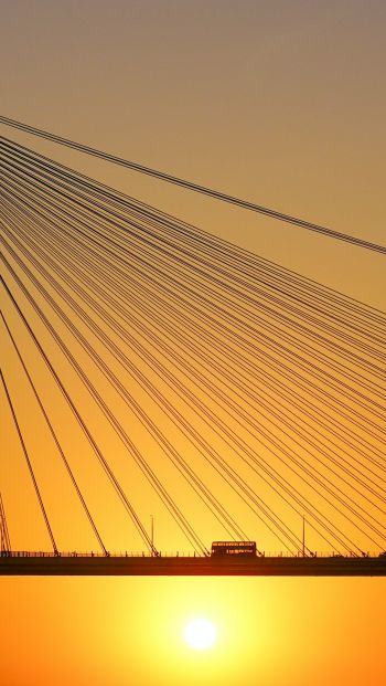bridge, sunset, bus, road Wallpaper 640x1136