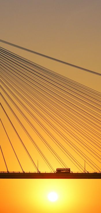 bridge, sunset, bus, road Wallpaper 720x1520