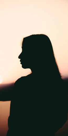 girl, silhouette, sunset, profile Wallpaper 720x1440