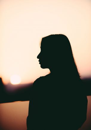 girl, silhouette, sunset, profile Wallpaper 1668x2388