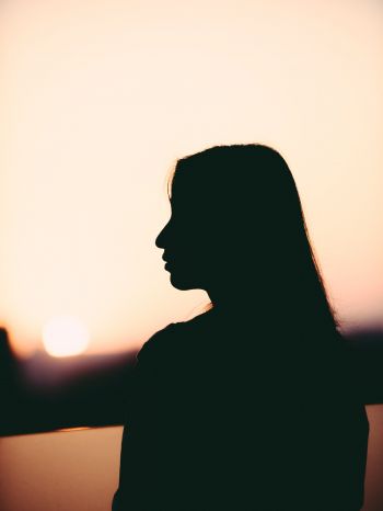 girl, silhouette, sunset, profile Wallpaper 1620x2160
