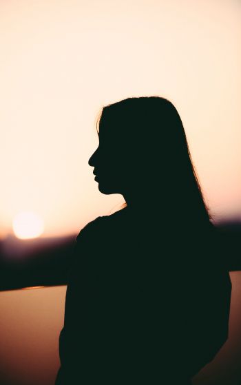 girl, silhouette, sunset, profile Wallpaper 1752x2800