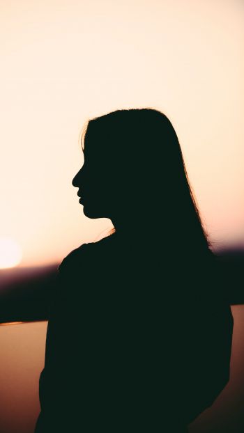 girl, silhouette, sunset, profile Wallpaper 750x1334