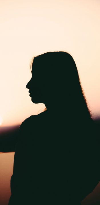 girl, silhouette, sunset, profile Wallpaper 1440x2960