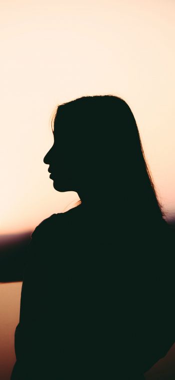 girl, silhouette, sunset, profile Wallpaper 1284x2778