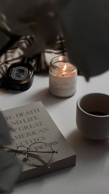 candle, book, glasses, aesthetics, minimalism Wallpaper 640x1136