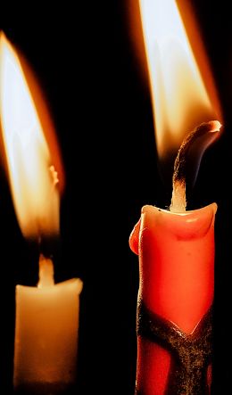 candles, candle, fire, warm, black background Wallpaper 600x1024