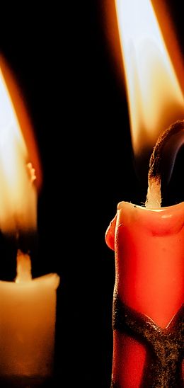 candles, candle, fire, warm, black background Wallpaper 1080x2280
