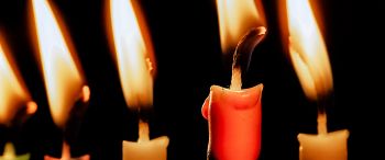 candles, candle, fire, warm, black background Wallpaper 3440x1440