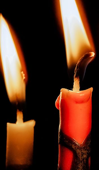 candles, candle, fire, warm, black background Wallpaper 600x1024