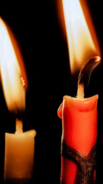 candles, candle, fire, warm, black background Wallpaper 1440x2560
