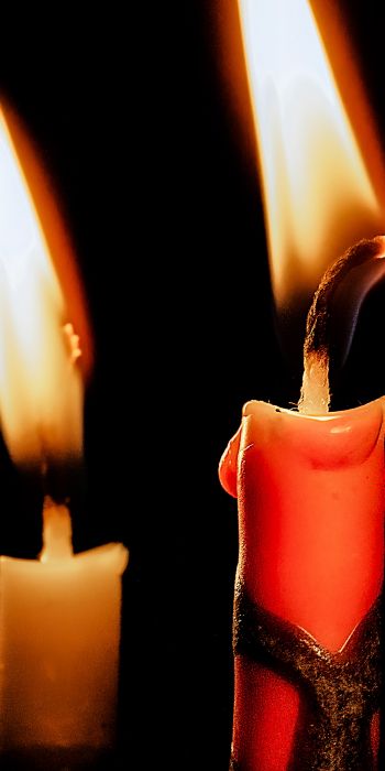 candles, candle, fire, warm, black background Wallpaper 720x1440