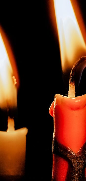 candles, candle, fire, warm, black background Wallpaper 1440x3040
