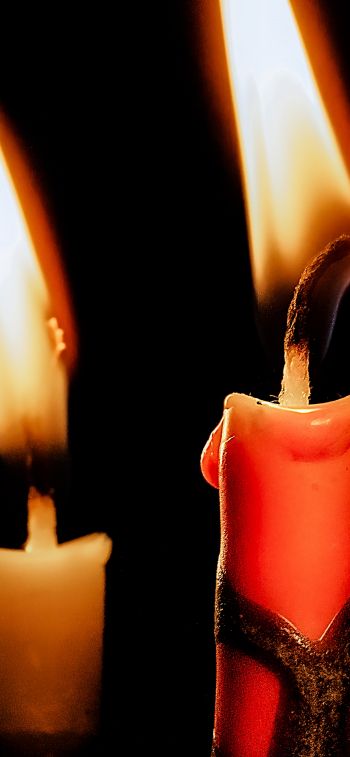 candles, candle, fire, warm, black background Wallpaper 1284x2778