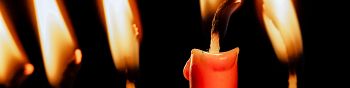 candles, candle, fire, warm, black background Wallpaper 1590x400