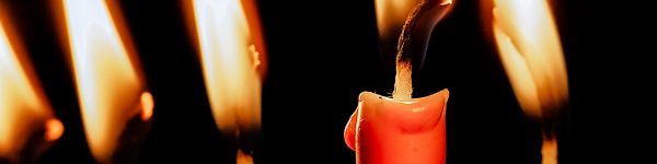 candles, candle, fire, warm, black background Wallpaper 1590x400