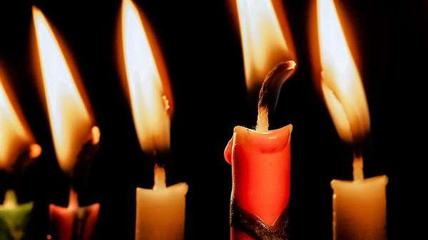 candles, candle, fire, warm, black background Wallpaper 1366x768