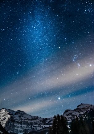 mountains, space, stars, sky, starry sky Wallpaper 1668x2388