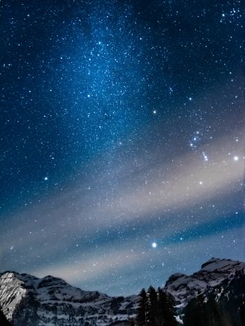 mountains, space, stars, sky, starry sky Wallpaper 1668x2224