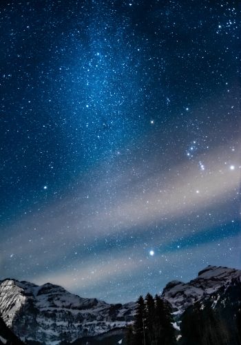 mountains, space, stars, sky, starry sky Wallpaper 1668x2388