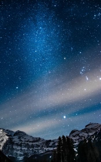 mountains, space, stars, sky, starry sky Wallpaper 1600x2560
