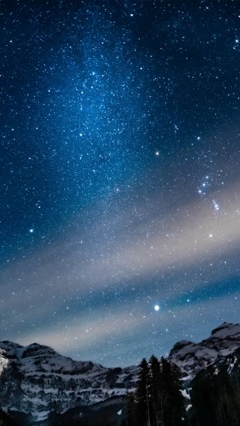 mountains, space, stars, sky, starry sky Wallpaper 640x1136