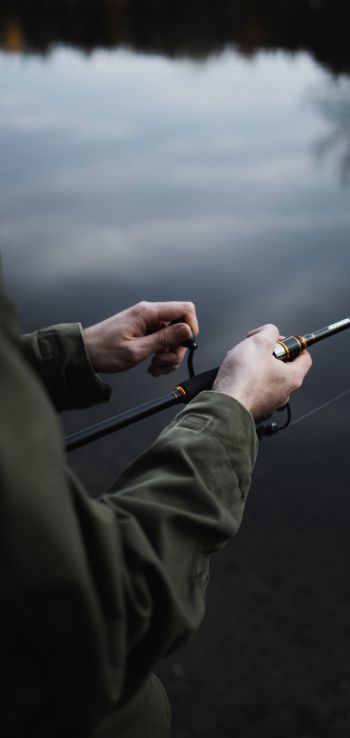 fishing, lake, fishing rod, hobby Wallpaper 1440x3040