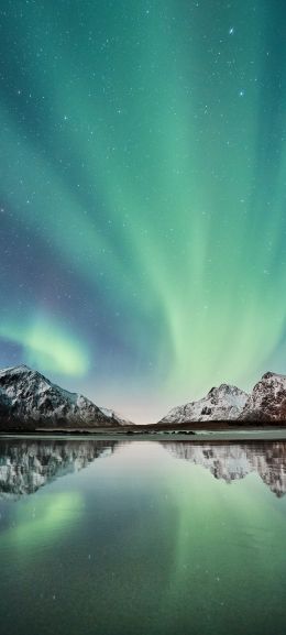 northern lights, mountains, lake Wallpaper 1440x3200