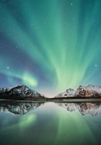 northern lights, mountains, lake Wallpaper 1640x2360
