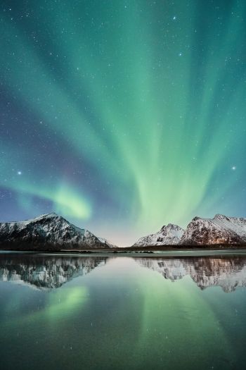 northern lights, mountains, lake Wallpaper 640x960