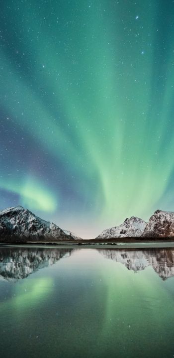 northern lights, mountains, lake Wallpaper 1440x2960