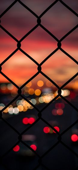 lattice, sunset, city lights Wallpaper 1080x2340