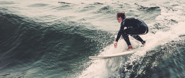 surfer, on the wave, sea Wallpaper 2560x1080