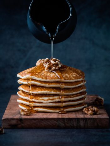 pancakes, honey, nuts Wallpaper 1620x2160