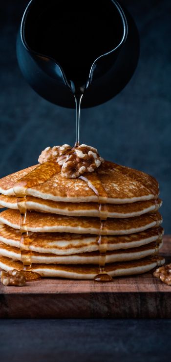 pancakes, honey, nuts Wallpaper 1440x3040