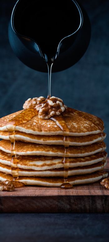 pancakes, honey, nuts Wallpaper 1440x3200