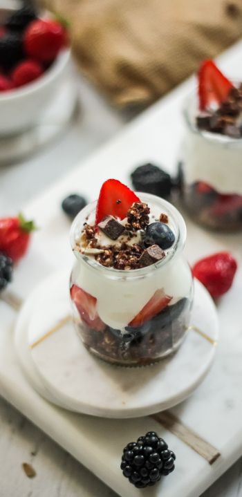 dessert, strawberry, panacotta Wallpaper 1080x2220