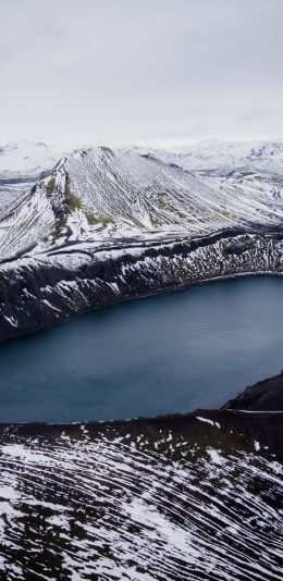 Iceland, mountains, lake, snow Wallpaper 1440x2960