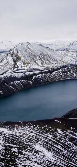 Iceland, mountains, lake, snow Wallpaper 1080x2340