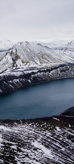 Iceland, mountains, lake, snow Wallpaper 1080x2400