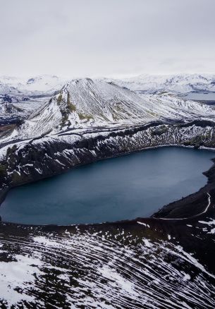 Iceland, mountains, lake, snow Wallpaper 1640x2360