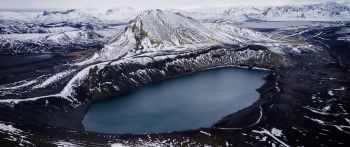 Iceland, mountains, lake, snow Wallpaper 2560x1080