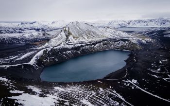 Iceland, mountains, lake, snow Wallpaper 1920x1200