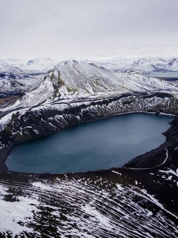 Iceland, mountains, lake, snow Wallpaper 1536x2048