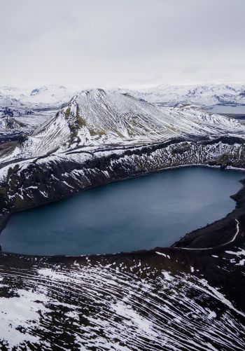 Iceland, mountains, lake, snow Wallpaper 1668x2388