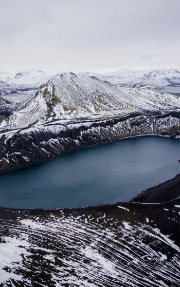 Iceland, mountains, lake, snow Wallpaper 1752x2800