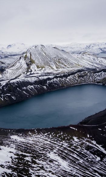 Iceland, mountains, lake, snow Wallpaper 1200x2000
