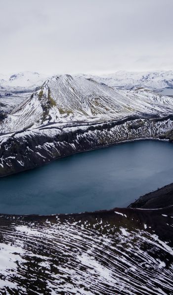 Iceland, mountains, lake, snow Wallpaper 600x1024