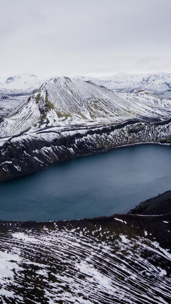 Iceland, mountains, lake, snow Wallpaper 640x1136