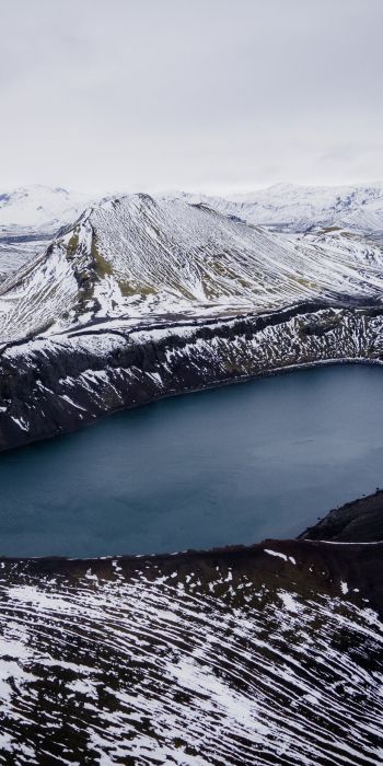 Iceland, mountains, lake, snow Wallpaper 720x1440